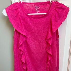 JCrew Bright Pink Ruffed Tank, Size XS